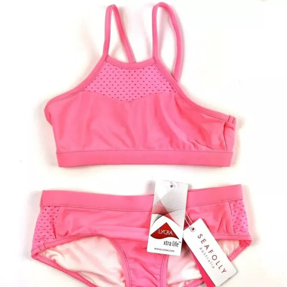 Seafolly Girl’s Pink Two Piece Bikini Swimwear Set, Size 6